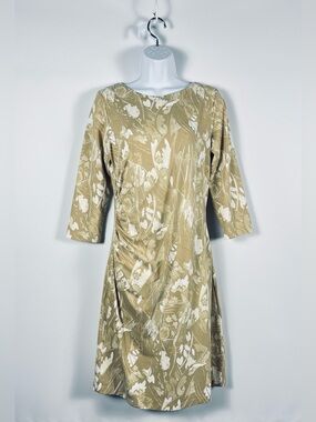 J.McLaughlin "Sage" Ruched Side Floral Dress In Tan and White Size Medium